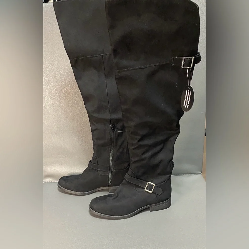 NWT Sun+Stone Anyaa Faux Leather Buckled Over-The-Knee Boots